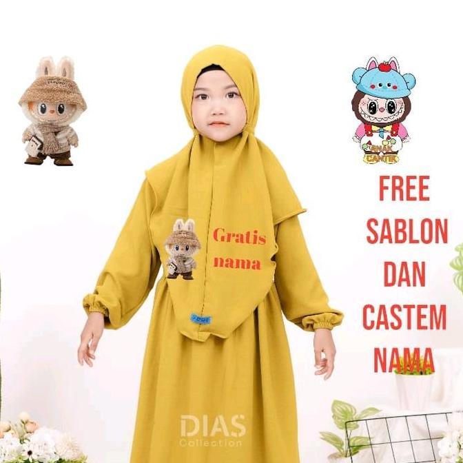Baju Gamis Anak Perempuan Set Hijab Bergo Set Kerudung Anak Warna Putih Gamis Lebaran Tanggung Baju 