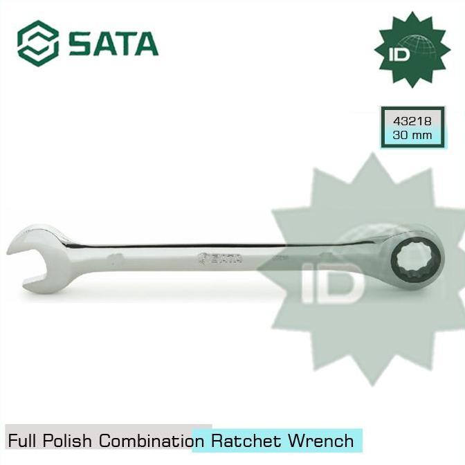BEBAS ONGKIR - KUNCI RING PAS 30MM 43218 FULL POLISH COMBINATION RATCHET WRENCH SATA
