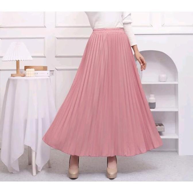 HARGA PRODUK ROK PLISKET REMAJA PREMIUM bawahan  wanita panjang rempel full karet fashion muslim HAR