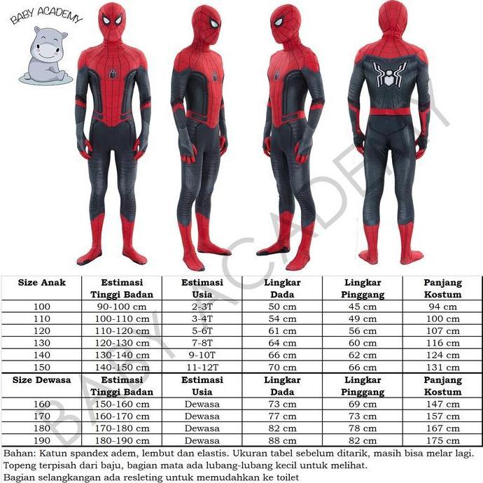 Kostum Baju Spiderman Anak Laki Laki Pria Dewasa Lengkap Topeng Halloween Birthday Party Premium