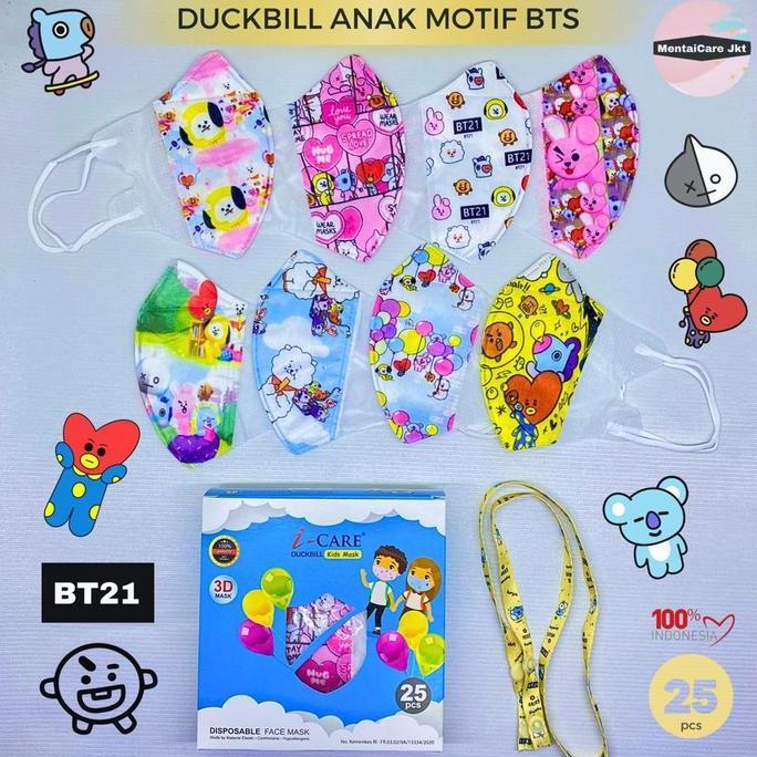 Masker ANAK DUCKBILL 3ply motif kids earloop 3 lapis i-Care - Putih Polos
