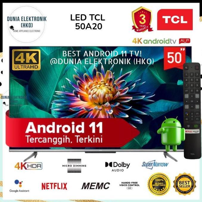 Grosir Led Tv Tcl 50A20 50" 50 Inch Smart Tv Android 11 4K Uhd