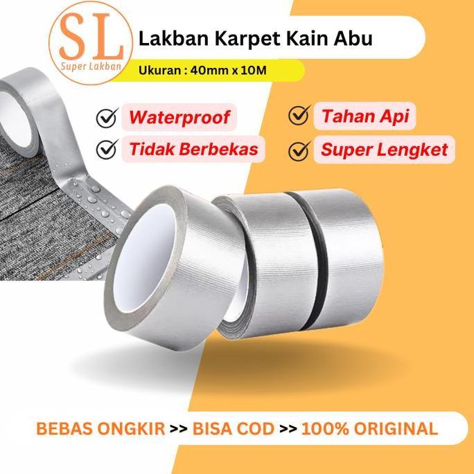 Lakban Karpet Super Sticky Cloth Tape Kain Silver Abu Anti Slip Lantai