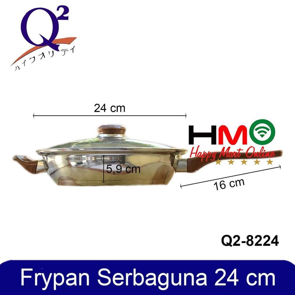 DISKON PANCI WAJAN FRYPAN STAINLESS STEEL 24CM ANTI LENGKET TUTUP KACA Q2-8224 Q2 8224