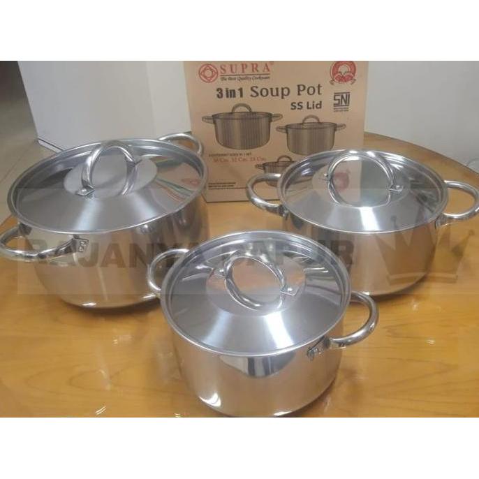 TERBARU - Panci supra soup pot 3 in 1 stainless steel - panci set induksi stainless steel supra - pa