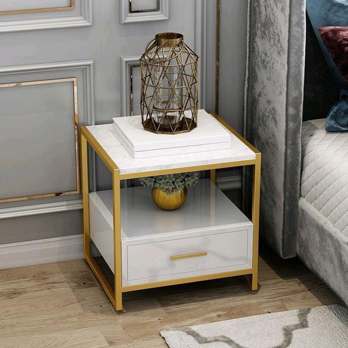 RJP FURNITURE Meja Nakas FULL HPL Samping Sudut Ruang Tamu Kamar Tidur Minimalis Kaki Besi - Elena
