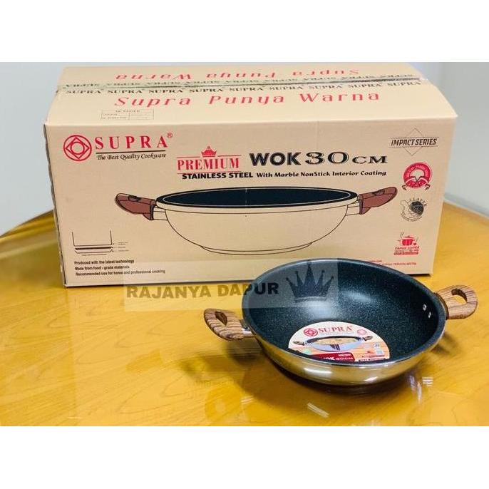 NEW WOK STAINLESS 30 PREMIUM WOODEN - WAJAN INDUKSI 30 CM -  WOK INDUKSI SUPRA 30 CM - WOK STAINLESS