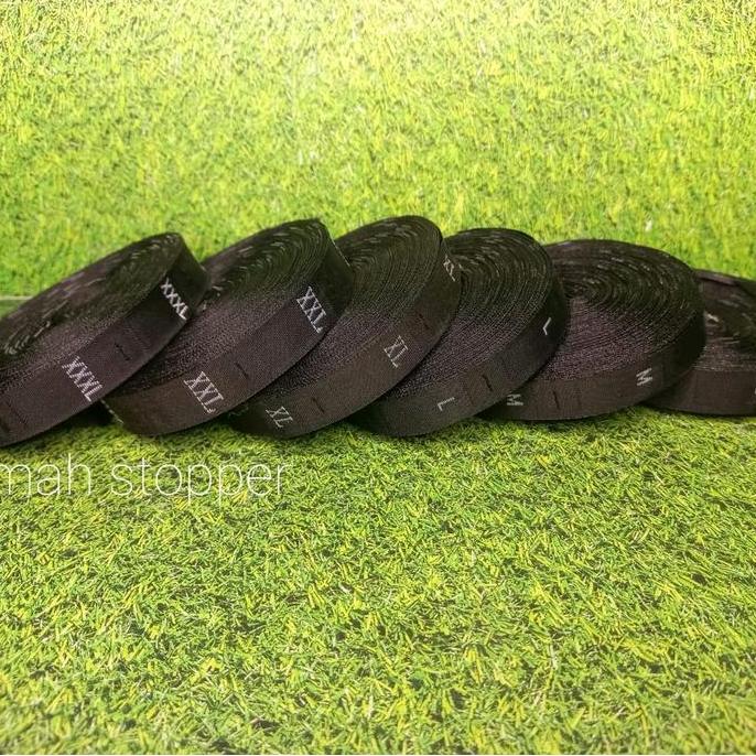 Label size bordir / label pakaian / label bordir woven hitam (1Roll)