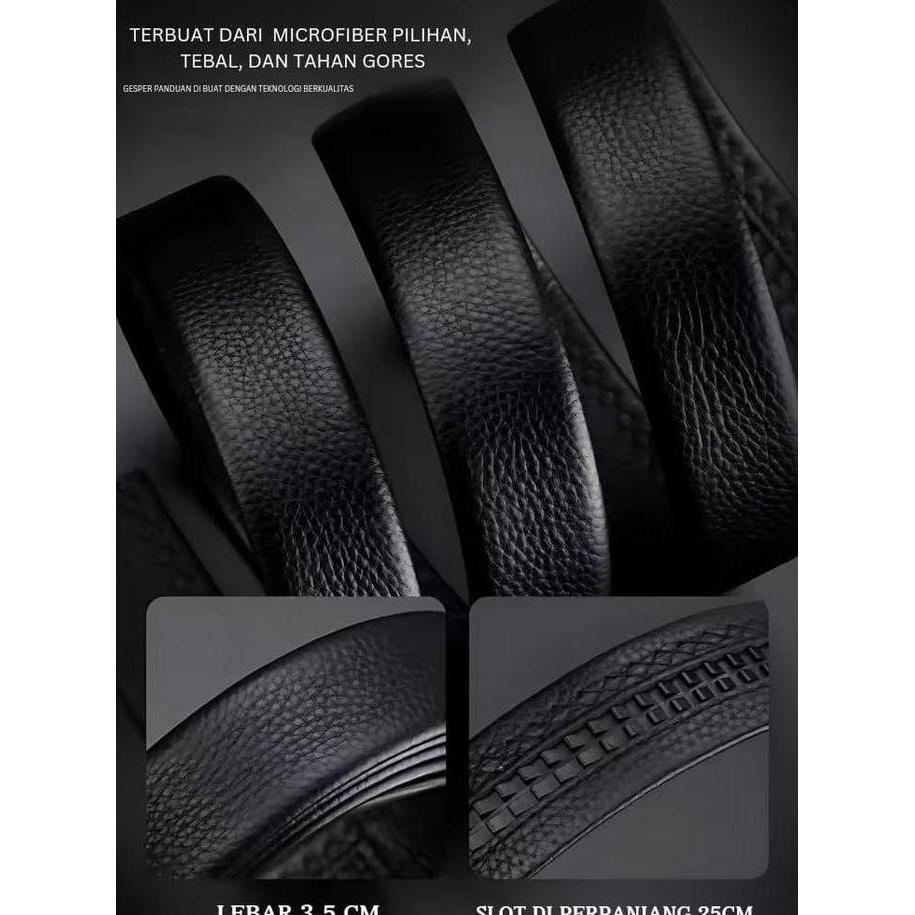 Shiyo- Yarrison Mebius Black Ikat Pinggang / Sabuk Pria Kulit Stainless Men Belt