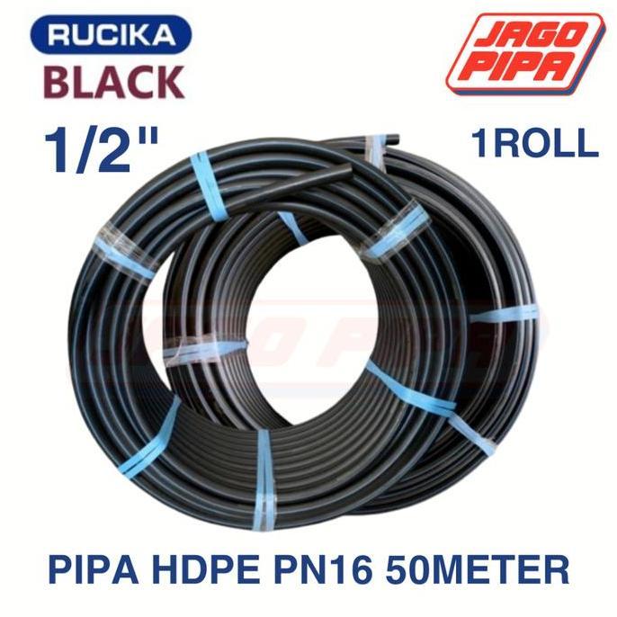 Rucika HDPE Pipa 20 mm 1/2 Inch PN16 SDR 11 ROLL 50 Meter Black Pipa PE PDAM