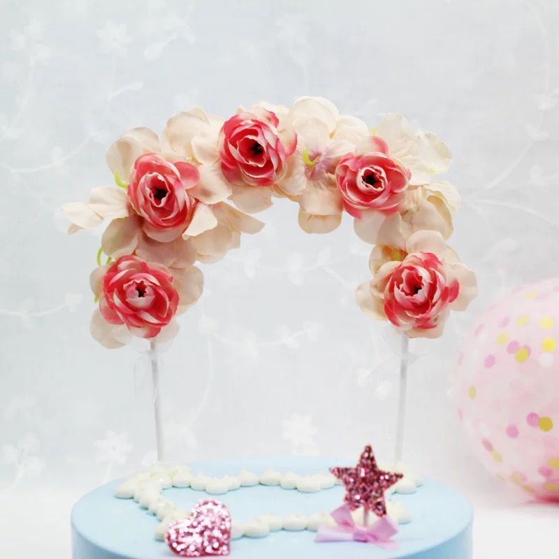 < Sja > Pajangan Kue Bunga Melengkung Pink Biru Tusukan Kue Bunga Lengkung Ulang Tahun Kue Wedding /