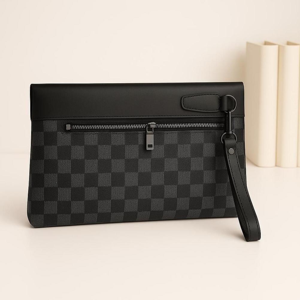 HEMAT Handbag PU Leather Webbing Etnik Polyester Glossy Motif Kotak-kotak / Coklat / Clutch bag Tas 