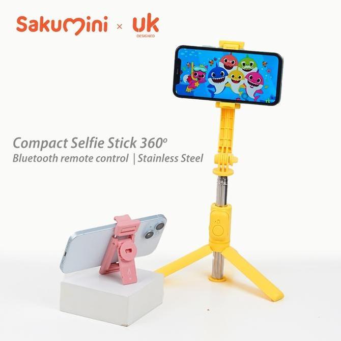 Sakumini X Pokemon Remote Bluetooth Selfie Stick Tongkat Tripod Tongsis Panjang Pink Kuning