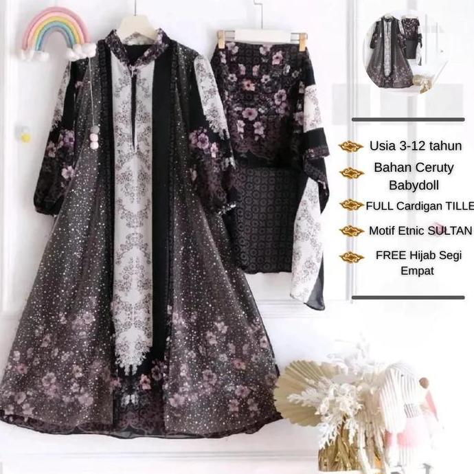 Pakaian Muslimah Gamis Ceruty Babydoll Motif Bunga Untuk Anak Usia 3-12 Tahun | Baju Wanita Model Ga