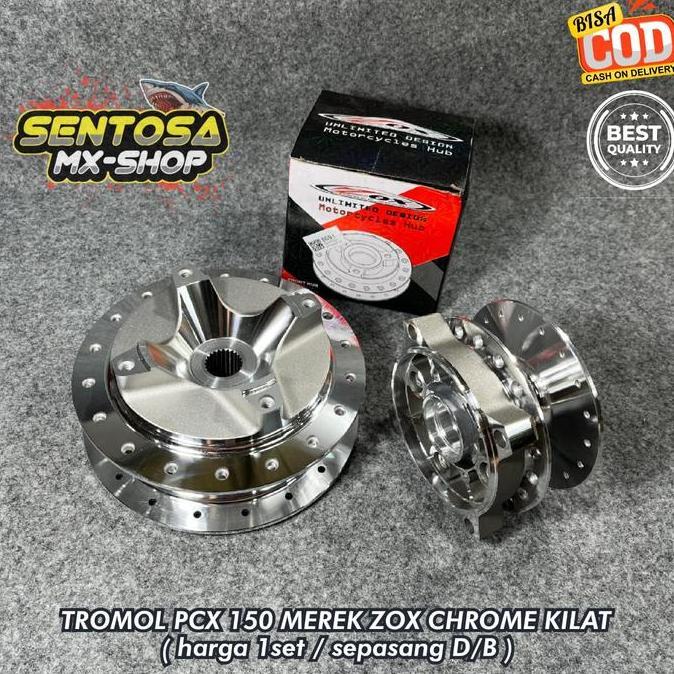 TROMOL SET DEPAN BELAKANG CHROME PCX 150 LOKAL PEMASANGAN PNP MEREK ZOX ORIGINAL DAN TERPERCAYA