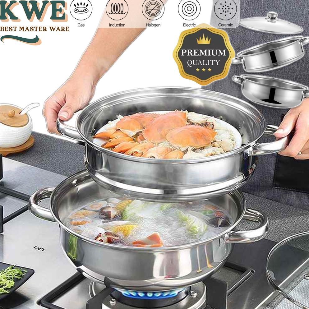 DISKON KWE PANCI 2 SUSUN BESAR KUKUS STEAMER STAINLESS 28CM PANCI KUKUS SET PANCI SUP STEAMER IKAN B