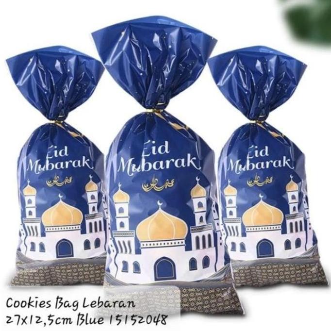 Kualitas terbaik] Cookies Bag lebaran Blue set 10pcs/ Cookies Bag idul Fitri