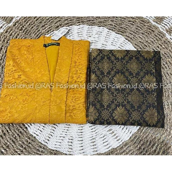 Setelan Kebaya Tunik Long Floy Brokat Kombinasi Rok Songket Lilit Sampai Ukuran Jumbo LD 130 LA