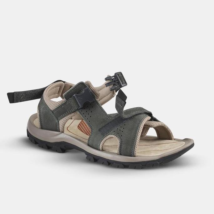 Decathlon QUECHUA Sendal Hiking Pria NH500 Leather - Khaki Sandal Hiking Pria NH500 Leather - 858344