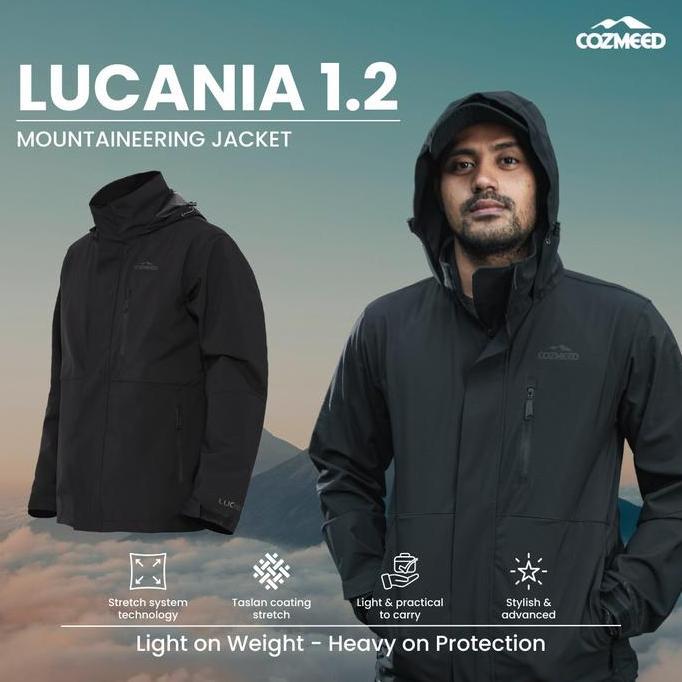 Cozmeed Jaket Gunung Sport Pria Lucania 1.2 Black Regular Mountaineering Jacket Series Waterproof Wi