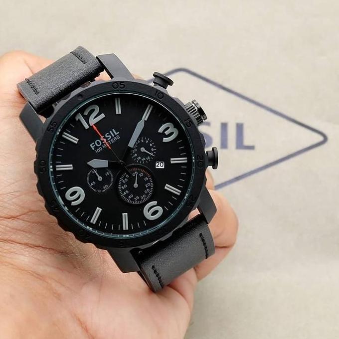 Jam Tangan Pria Original JR1354 JR 1354 Chronograph Leather Black Dial