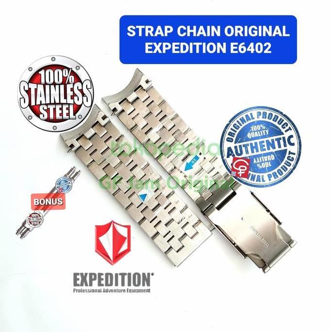 STRAP RANTAI JAM TANGAN EXPEDITION E6402 E 6402 STAINLESS STEEL SILVER