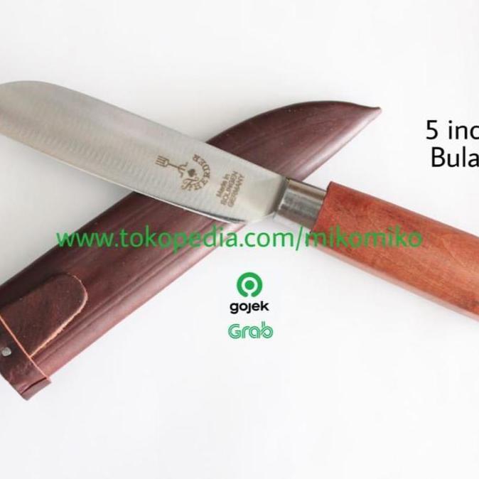 TERLARIS - Pisau Cap Garpu ukuran 5inch Bulat Plus Sarung Kulit Sapi Coklat Gelap