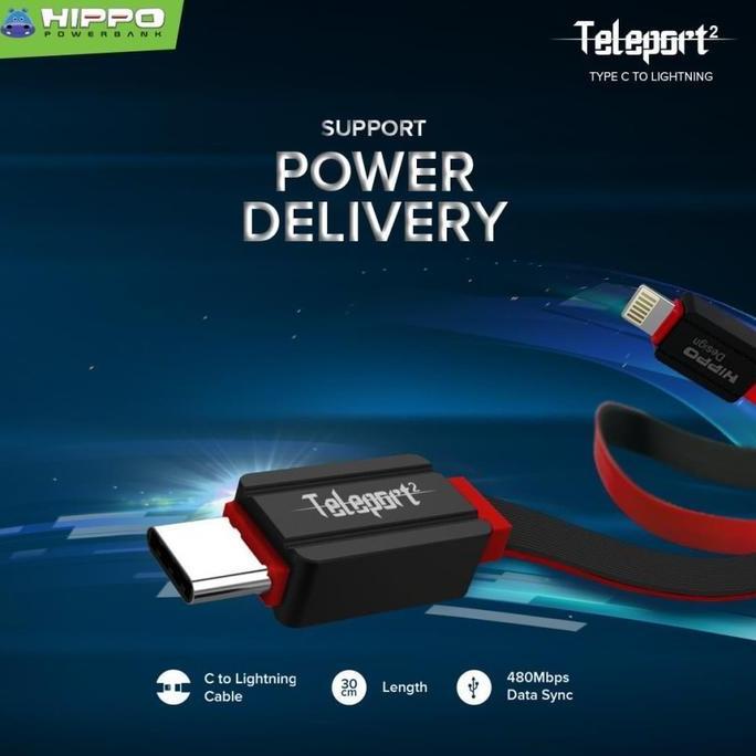Hippo Teleport 2 Kabel Data Charger Type C to Lightning 30CM