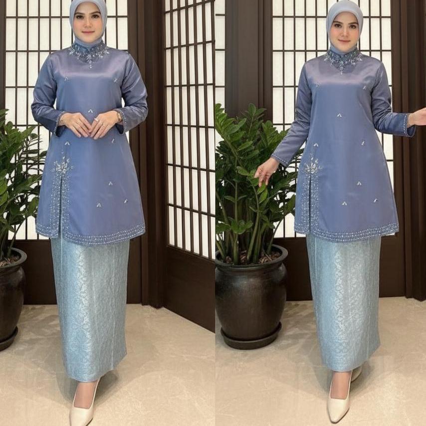 POTONGAN HARGA Setelan Kebaya Melayu Belah Samping Modern Wanita Elegan Premium Set Atasan & Rok Bat
