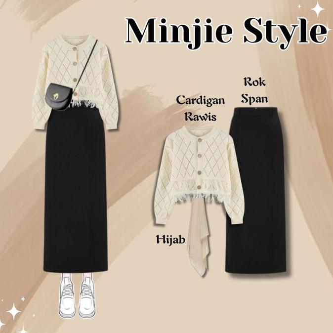 Setelan One Set Kekinian ( Cardigan Rawis + Rok Span + Hijab ) Ootd Korean Style
