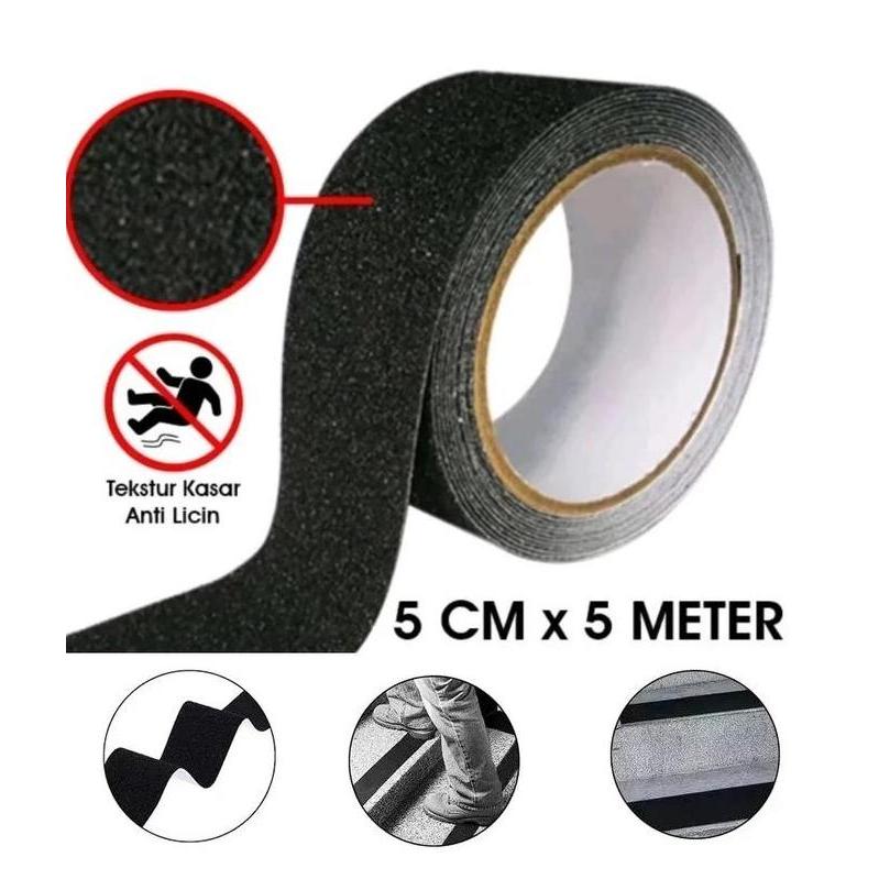 WESELTON Stiker Lakban Tempel Lantai Anti Slip Tape Licin Plakban Aspal Pasir Silika PVC Kasar Lebar