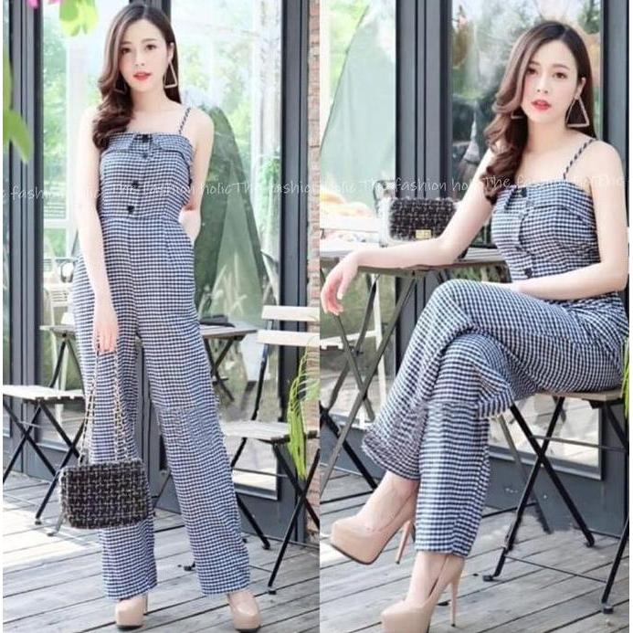 cenavislim - jumpsuit wanita / overall wanita / jumpsuit kotak-kotak panjang setelan