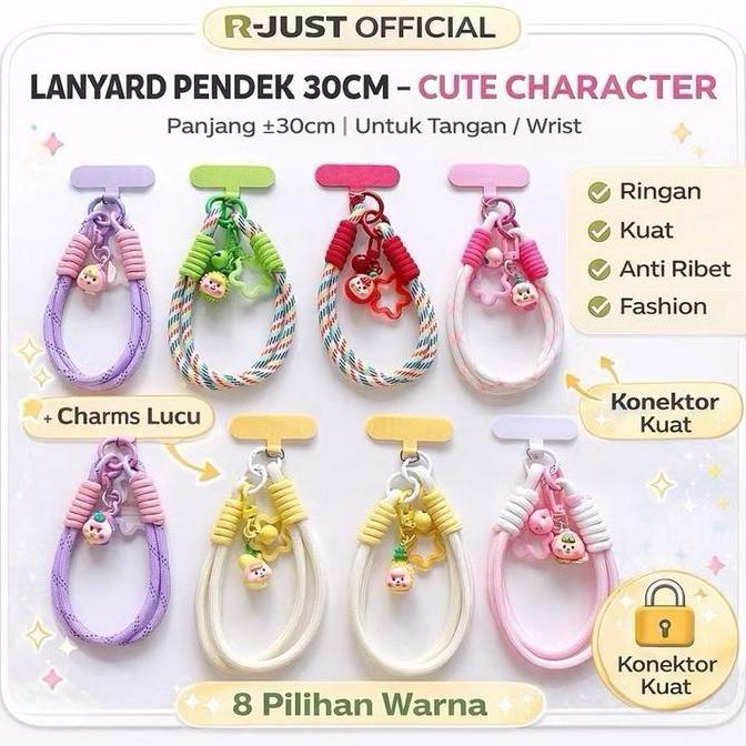 R-JUST LANYARD PENDEK TEBAL PREMIUM WARNA PASTEL TALI GANTUNGAN HP PENDEK RJUST STRAP HP PINK RED YE
