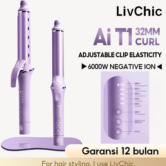 LivChic LC204PRO  Catokan Rambut Curly T1 32mm 55W, Tong Curly Curling Profesional dengan Kontrol Su