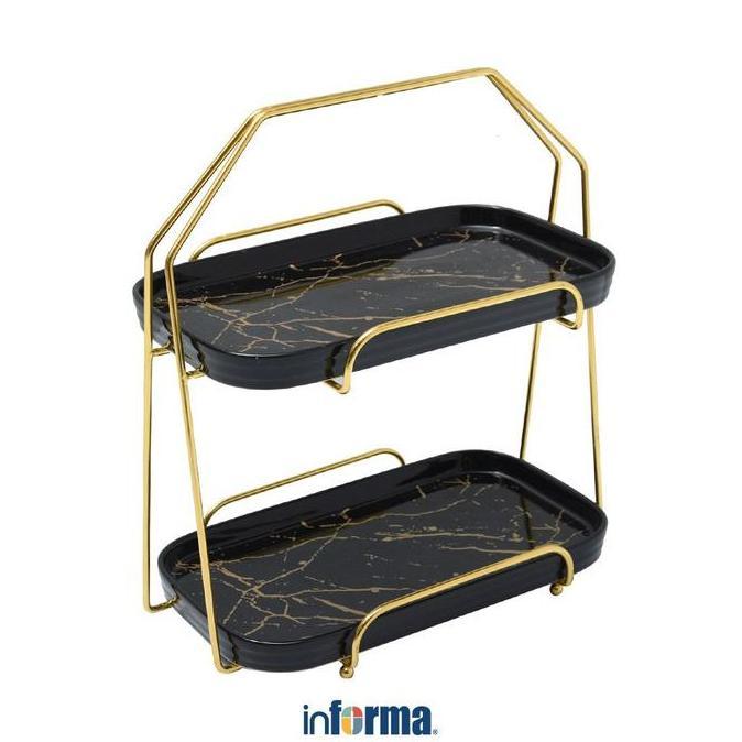 Informa Appetite Set 3 Pcs Wadah Saji Rak Tingkat Square - Hitam Piring Kue Tempat Buah Sajian Makan