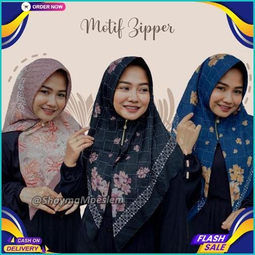 Segiempat Motif Instan Resleting Dagu / Hijab Zipper Motif Segiempat Instan