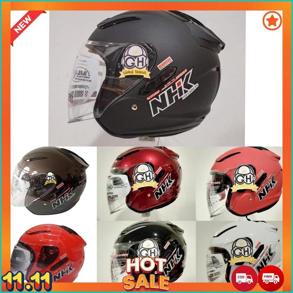Helm Nhk R1 Solid Polos White Double Visor Half Face Nhk R1 Putih [H2]