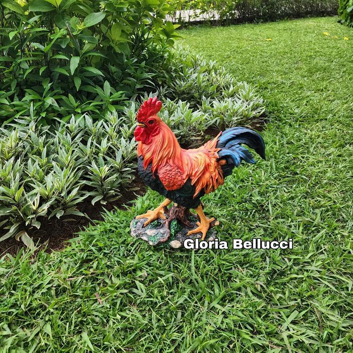 patung ayam jago jantan besar pajangan rumah dekorasi taman kebun