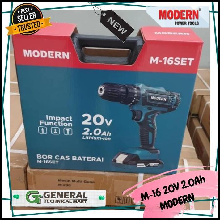 HOT DEAL MESIN BOR BATERAI TEMBOK CORDLESS DRILL M-16 20V 2.0AH MODERN !!!