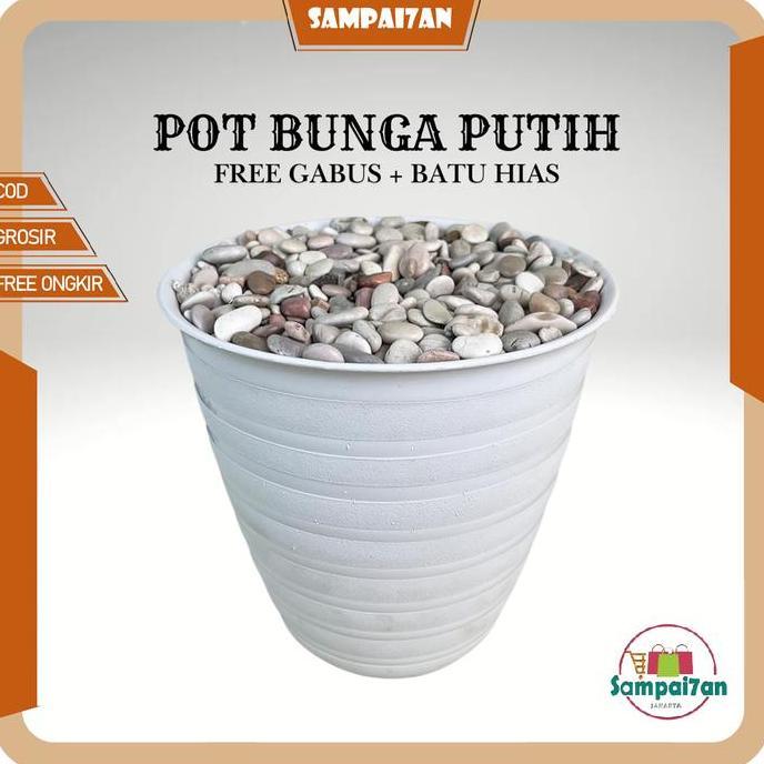 Pot Bunga Plastik Hiasan Sudut Ruangan Pot Putih Dekorasi Rumah Free Batu Hias Dan Gabus Murah PLB
