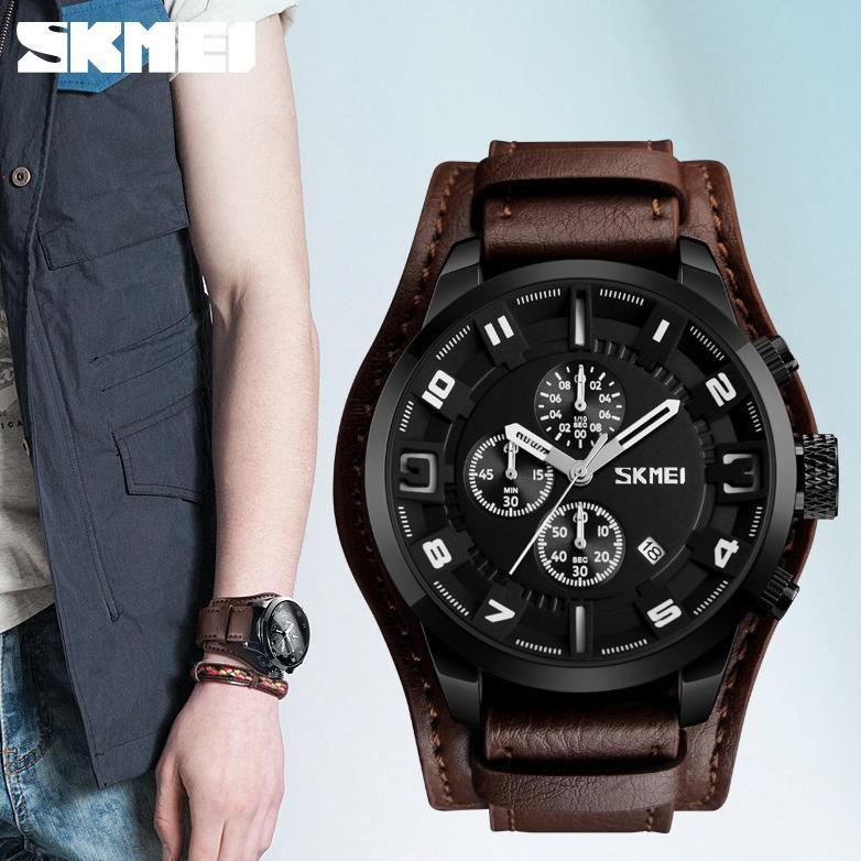 Jam Tangan SKMEI 9165 Fashion Chronograph Vintage Kulit