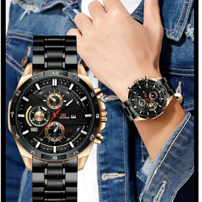 VAVA VOOM Jam tangan Pria Anti Air Stainless Steel kalender Original Arloji Cowok Fashion Men Watch