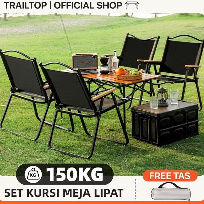 [READY] TrailTop Meja Kursi Lipat Kermit 1 Set Meja Lipat Outdoor Dan Kursi Lipat Portable Besi