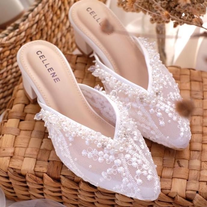 Cellene Brenda Beads Heels (2Warna) / Wedding Shoes Sepatu Pengantinbrukat Payet Putih Heels 5Cm Wan