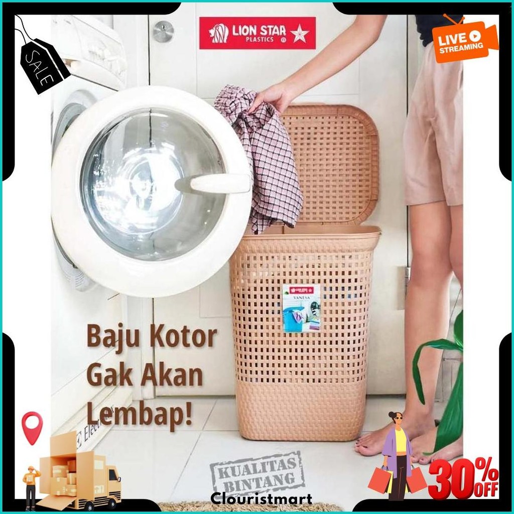 Keranjang Baju Pakaian Vanesa Laundry Box Medium - Large Lion Star Keranjang Baju Plastik Cod