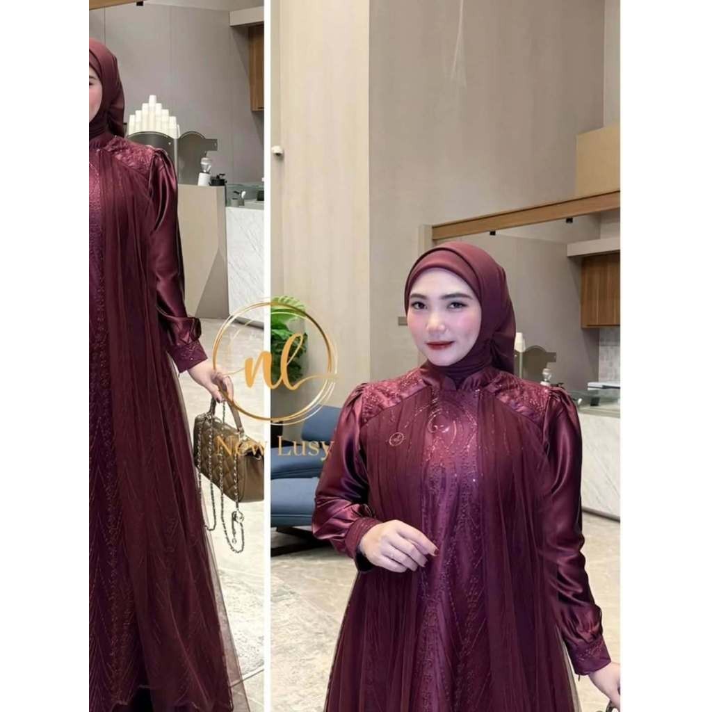 Viola Dress Bahan silk mix brukat dan tile Dress Kondangan Mewah Wanita Gamis Terlaris