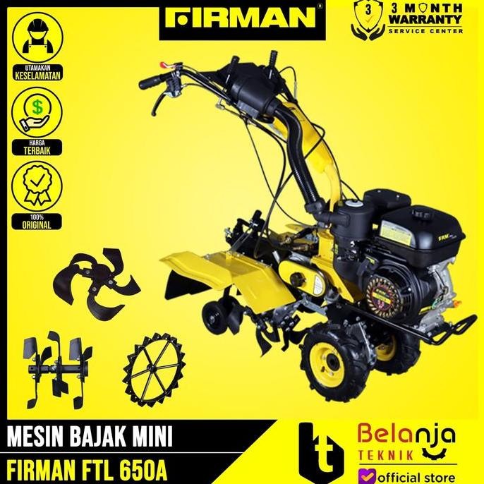 CAVERLY- FIRMAN Mesin Bajak Mini Parit Bedengan FTL650A Traktor Bensin 9 HP Pembuat Parit 100-150mm 