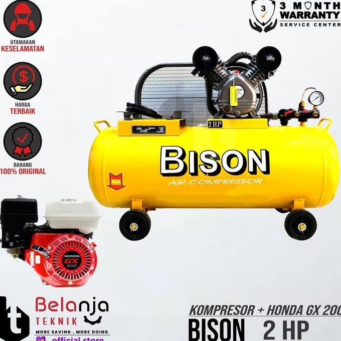 JINICHI- Bison Mesin Kompresor Angin 2 Hp Honda Gx 200 6.5 Hp Air Compressor