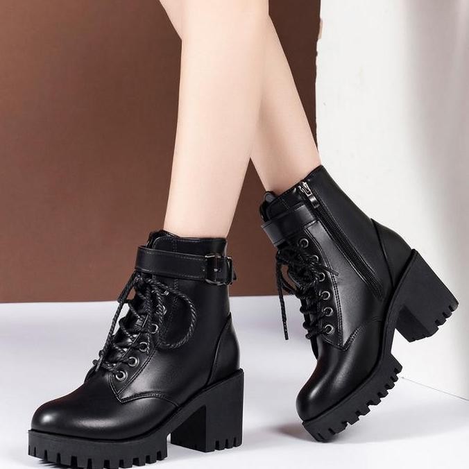 Sepatu Boots Wanita Hak Tinggi Wanita Hitam Fashion Premium Quality 93