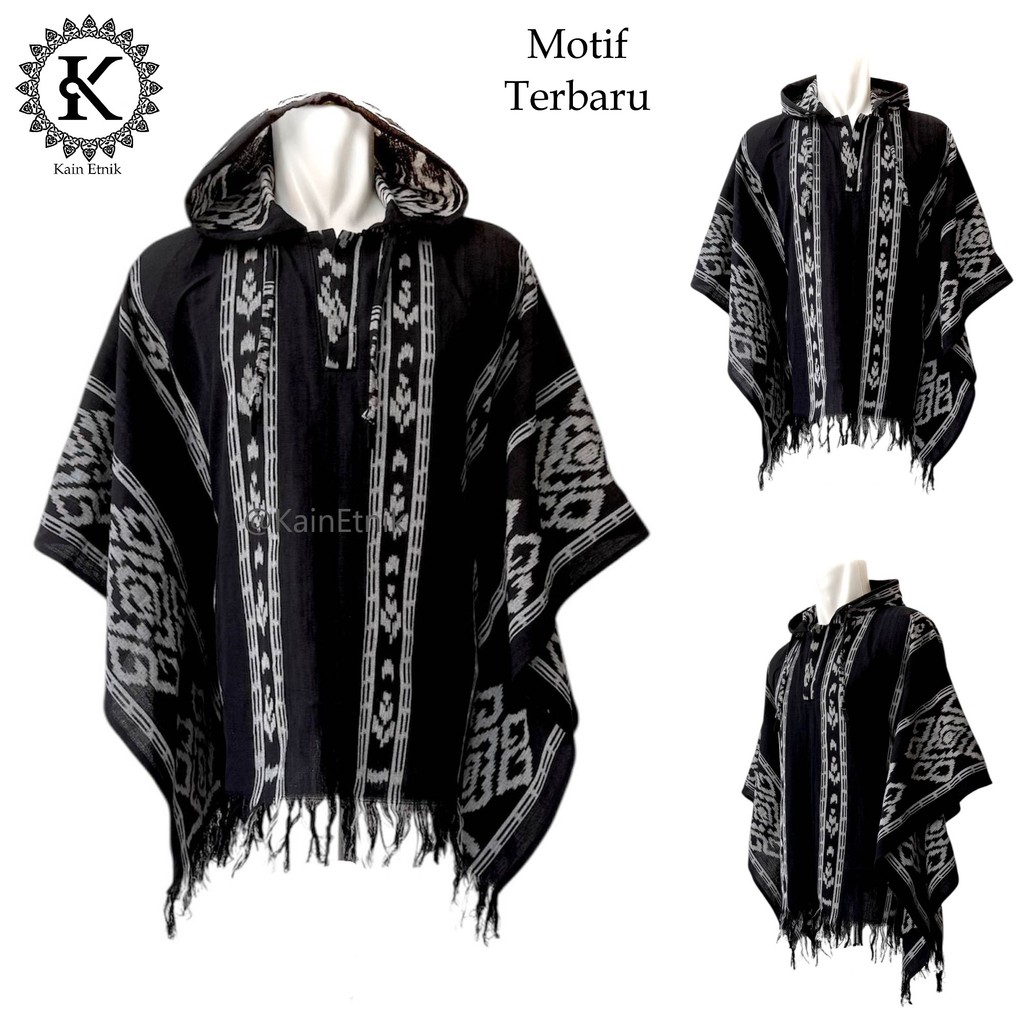 Hoodie Tenun Batwing Oblong / Hoodie Ponco Tenun Etnik Pria Wanita - Kain Etnik